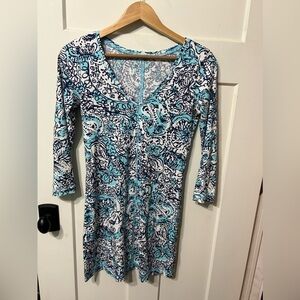 Lilly Pulitzer Juliet Dress Shorely Blue Hippy Happy Shake Pima Cotton Size XS